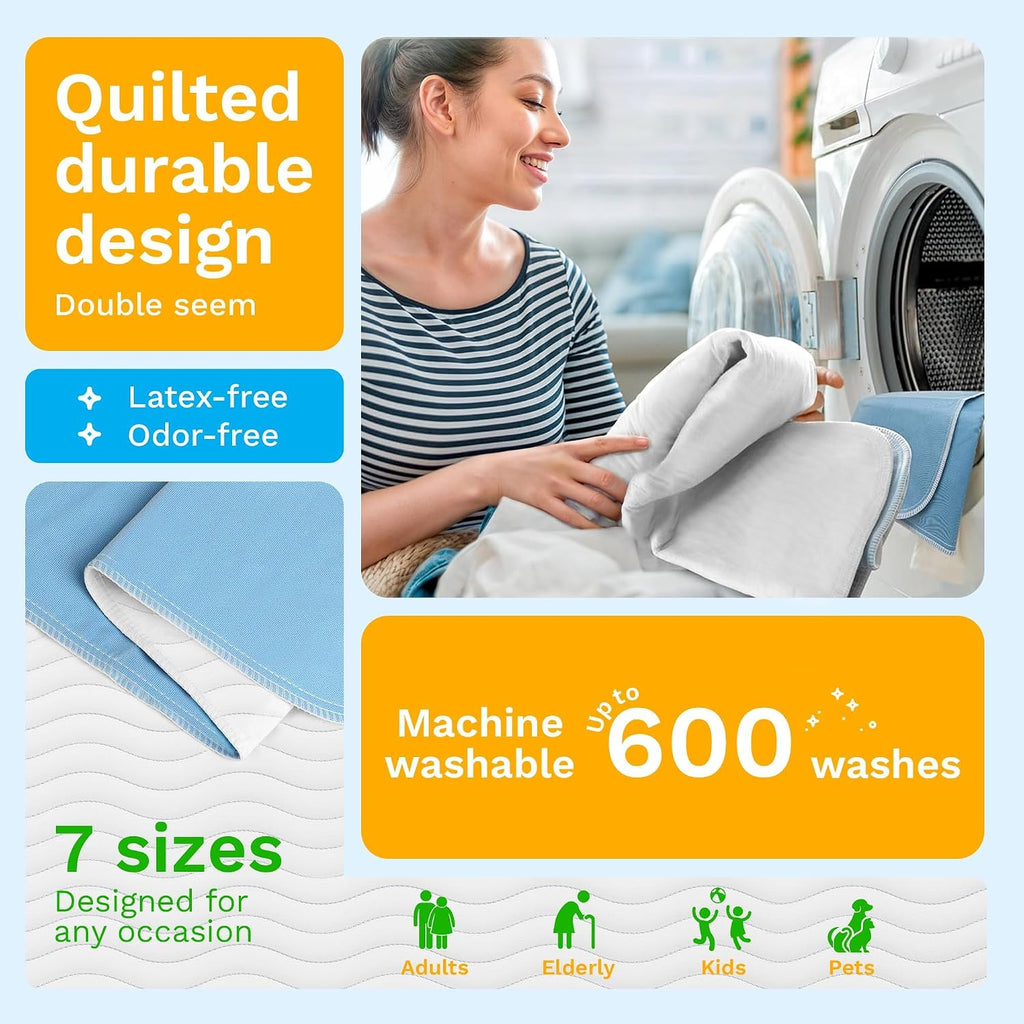 Quilted washable reusable underpad, 34 by 36 inches, with waterproof backing
