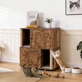 Double Litter Box Enclosure for 2 Cats, 2-Tier with Scratching Post and Dual Mats, Modern Wood