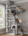 Light gray 76 inch cat tree with four hammocks and baskets – view 4