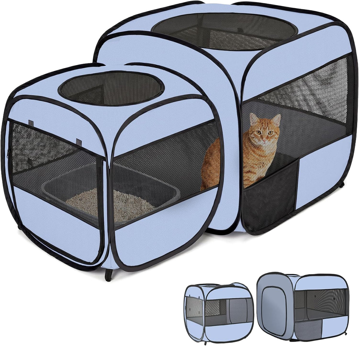 Foldable pop-up fabric pet playpen detachable into two cages