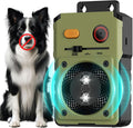 Green rechargeable ultrasonic bark control box mounted outdoors