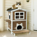 Gray two-level spruce wood outdoor cat house