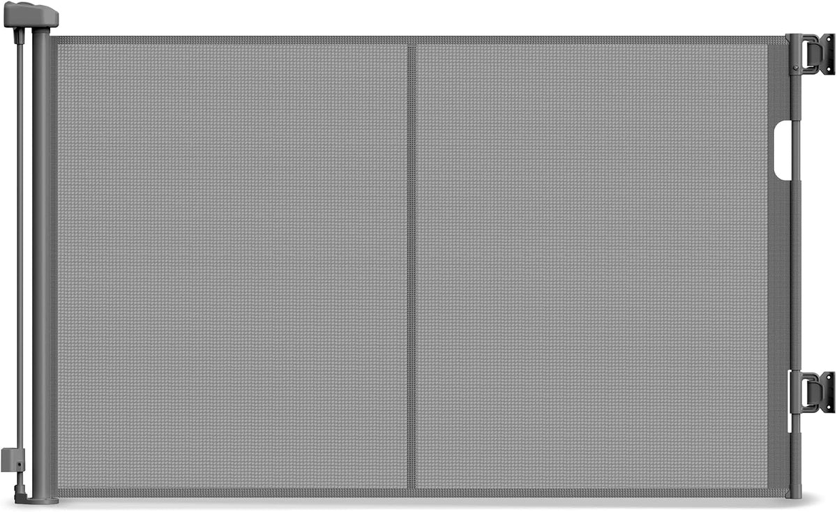 Retractable mesh pet gate stretched across a doorway