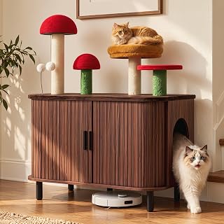 Cat Litter Box Enclosure with Mushroom Cat Tree