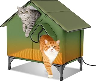 Outdoor Heated Cat House for Winter, 20" Tall, Insulated and Weatherproof with Removable Heating Pad, Skylight Top and Exit