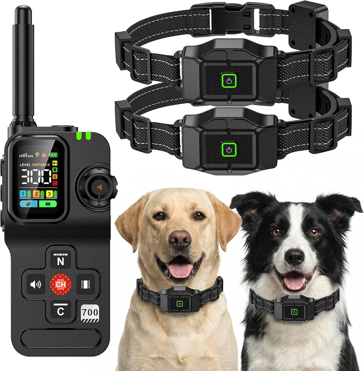 Black GPS dog fence collar with training remote