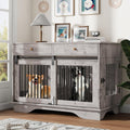 White double dog crate furniture with center divider and two drawers