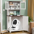 Wooden litter box enclosure cabinet with doors and side cat entry
