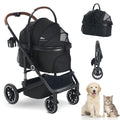 Foldable pet stroller with detachable carrier, canopy and storage basket – view 2