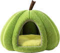 Enclosed Pumpkin-Shaped Cat Bed, 360-Degree Covered Cat Cave, Green, 19.6 x 19.6 x 15.7 Inches