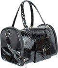 Black handbag-style dog carrier purse with golden chain strap – view 3