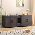 Garvee 55 Inch Cat Litter Box Enclosure for 2 Cats, Hidden Furniture with Scratch Pad, Wooden TV Stand Side Table, Walnut