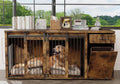 71 inch wooden double dog crate furniture with drawers, divider and sliding doors