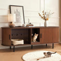 Fluted double litter box cabinet with sliding tambour door