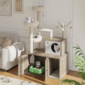 Cat Tree with Litter Box Enclosure, Multi-Level Tower with Scratching Posts, Condo, Hammock and Basket, Rustic Grey