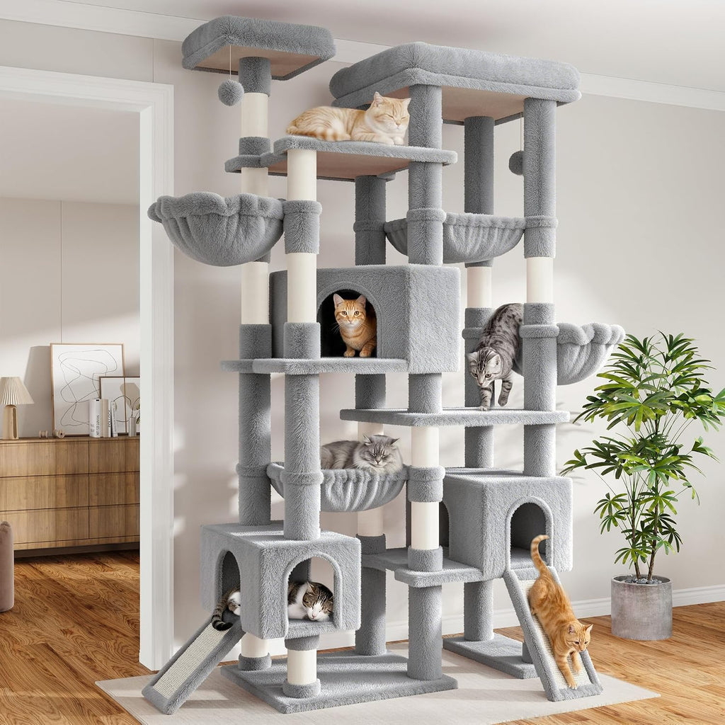 Dark grey 87 inch multi-level cat tree with baskets and hammocks – view 4