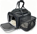Black mini expandable airline pet carrier with mesh panels and raised top – view 2