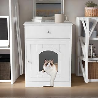 NicBex Cat Litter Box Enclosure with Drawer and Single Door, Hidden Nightstand, White, 18.9 Inch Wide
