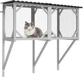 Wooden Cat Window Box Catio and Outdoor Cat Enclosure, Window Perch Hammock for Large Indoor Cats