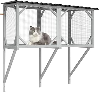 Wooden Cat Window Box Catio and Outdoor Cat Enclosure, Window Perch Hammock for Large Indoor Cats