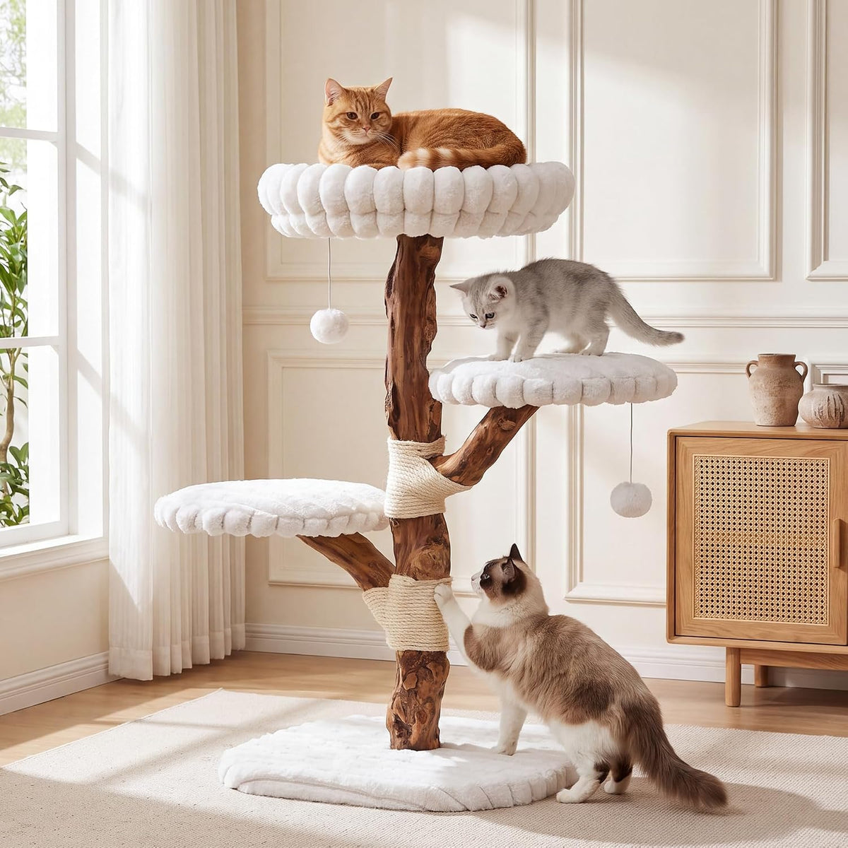 Modern solid wood cat tower 32.3 inches tall