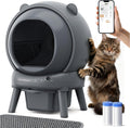 Gray 100L automatic self-cleaning cat litter box with mat