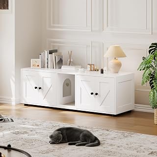 Takywep Cat Litter Box Enclosure Cabinet, Hidden Litter Box Storage, White