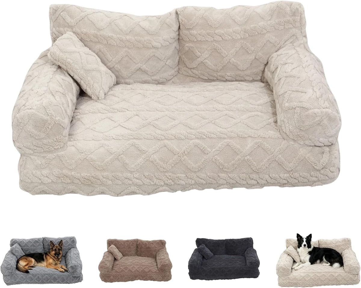 Dark gray fluffy pet sofa bed with raised rim – view 4