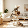 52 Inch Cat Tree with Handwoven Cattail Condo and Plush Bed