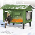Insulated heated outdoor cat house with raised base, eaves and two doors – view 2