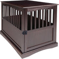 Espresso solid wood pet crate end table with slatted sides
