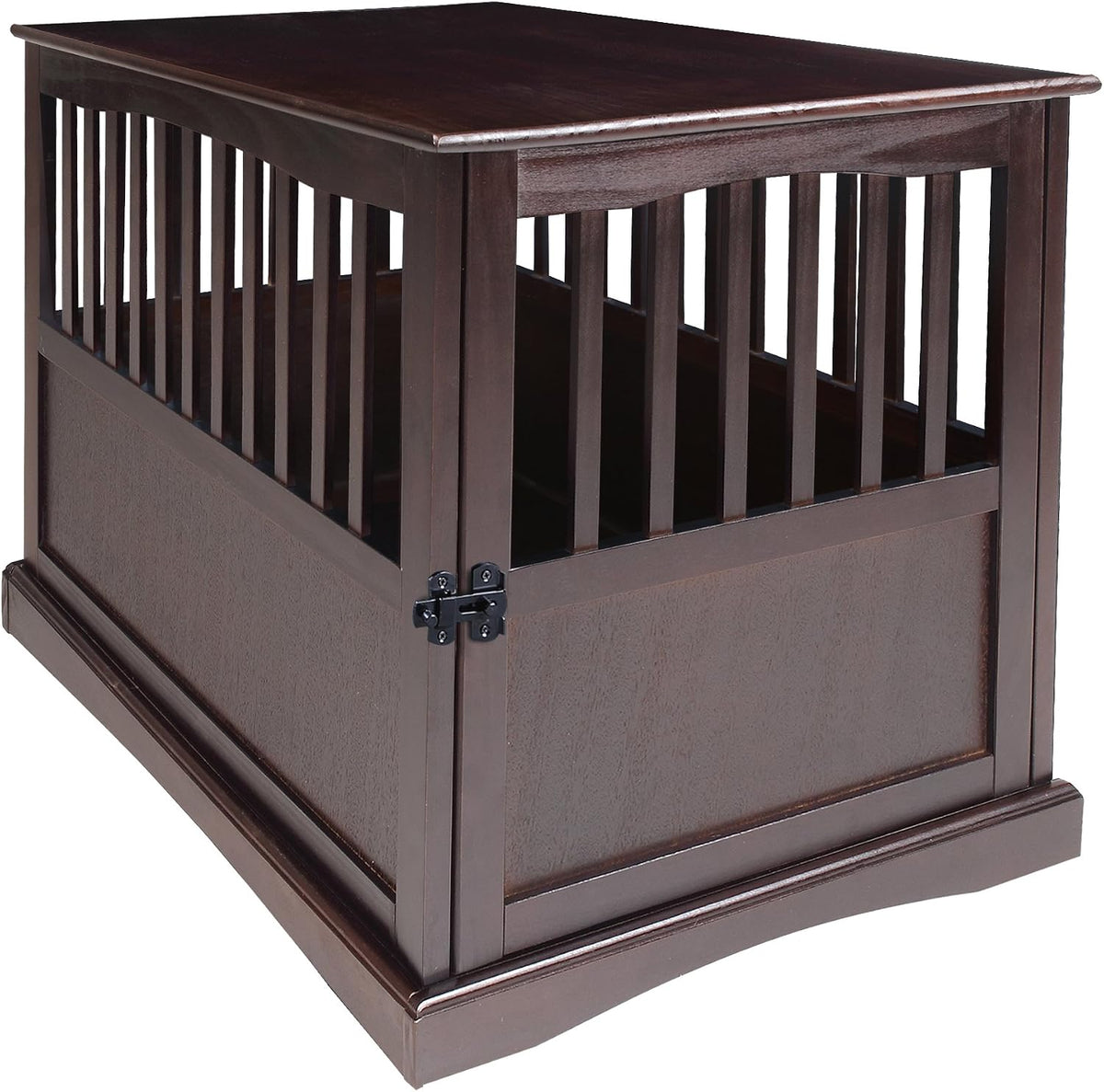 Espresso solid wood pet crate end table with slatted sides
