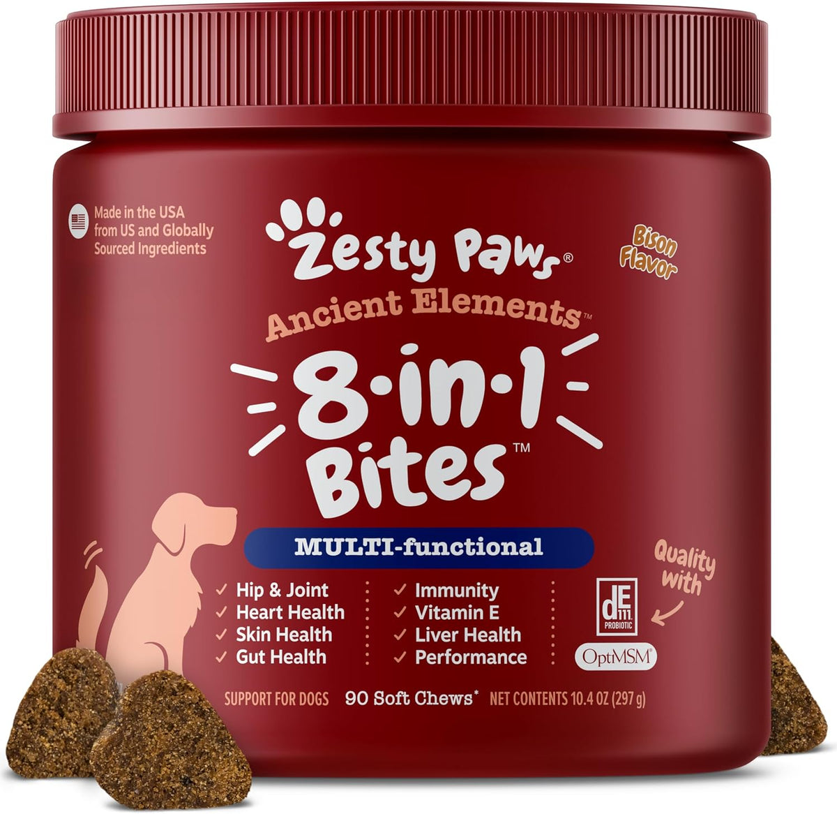 Two jars of chicken flavor chewable multivitamin bites for dogs – view 2