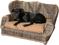 Light brown wicker pet daybed sofa with cushion – view 2