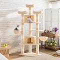 SHA CERLIN 73in Fan-Shaped Corner Cat Tower, Multi-Level with Baskets, Perches and Sisal Scratching Posts, Beige