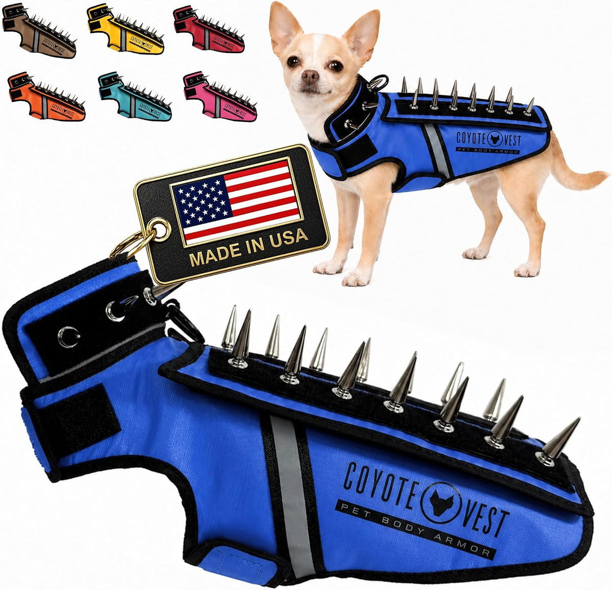 Fluorescent orange stab-resistant small dog harness vest with spike add-on – view 25