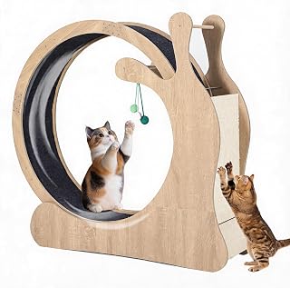 85cm Large Wooden Cat Exercise Wheel with Removable Carpet, Scratching Board and Play Balls