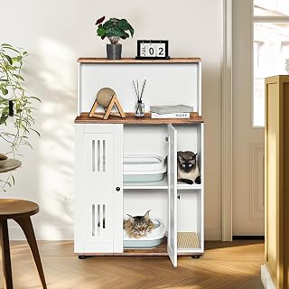 Litter Box Enclosure for 2 Cats, Hidden Double Litter Cabinet and Side Cabinet