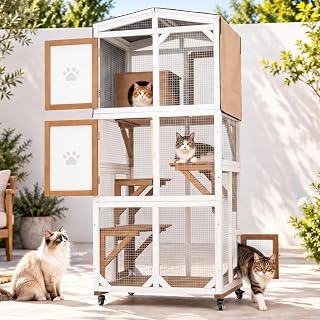Ketive 63-Inch Catio Outdoor Cat Enclosure on Wheels, Weatherproof