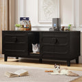 Walnut wooden double litter box enclosure TV stand with scratch pad – view 2