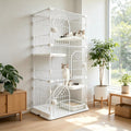 White three-tier metal cat cage playpen with platforms