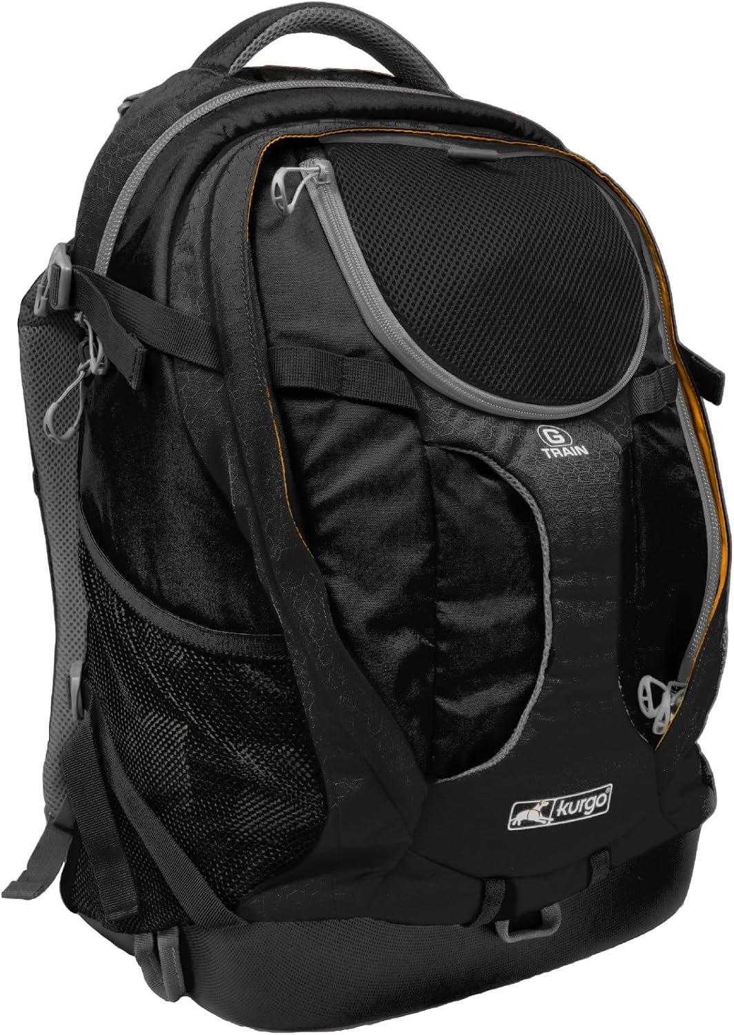 Black pet carrier backpack with mesh panels and side pockets
