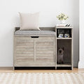 Cat Litter Box Enclosure, Large Hidden Furniture with Top Opening, Cushion, Storage Shelf and Litter Mat, Gray
