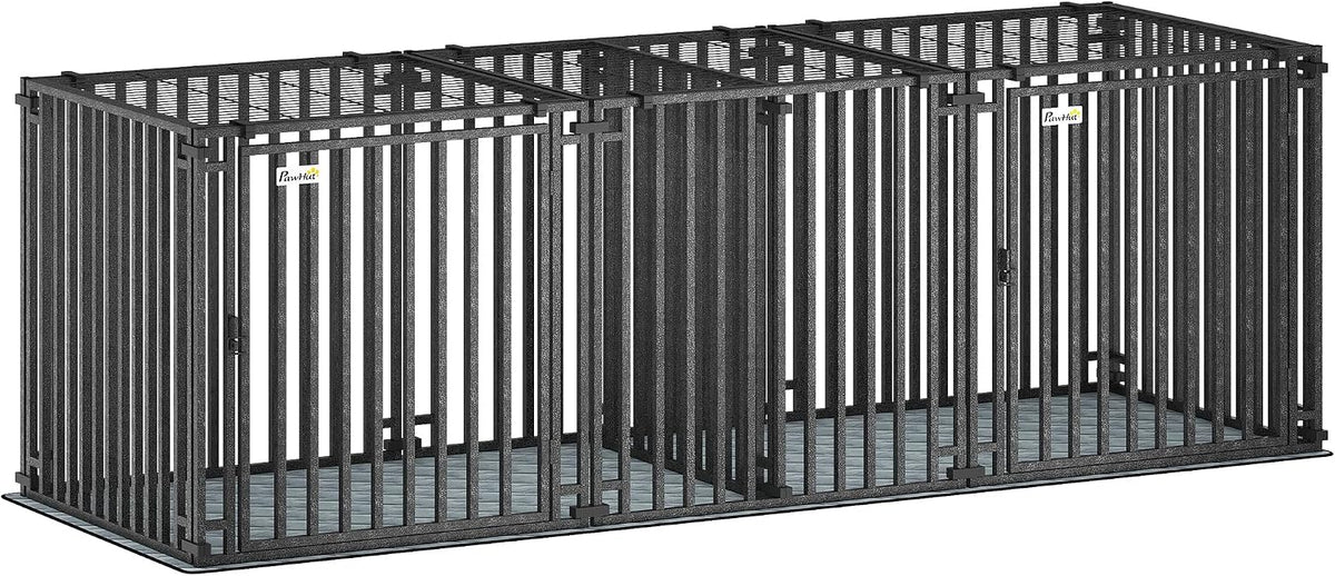 Black 83 inch heavy duty steel dog crate with divider