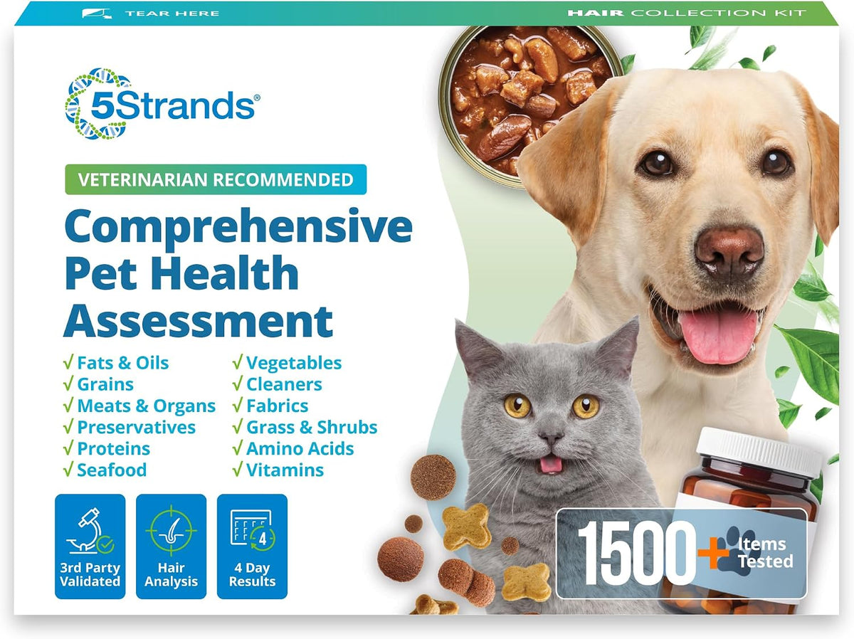 At-home pet food intolerance test kit for dogs and cats with sample collection items
