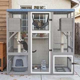 Large Outdoor Catio for 2-3 Cats, 61.5 Inch Long Walk-In Cat Enclosure with 4 Levels