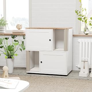 Double Cat Litter Box Enclosure for Multiple Cats, 2-Tier Hidden Cabinet with Scratch Posts, Black