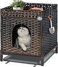 Cat Litter Box Enclosure with Litter Mat, Handwoven Rattan Cat House with Metal Feet, 18.5 x 20.4 x 23.2 Inches, Brown