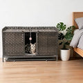Double Litter Box Enclosure for 2 Cats, Rattan Litter Furniture