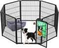 Black eight panel indoor dog playpen with threshold-free gate